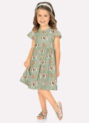 Milon - Vestido Infantil Menina Cavalinhos Verde - MILON