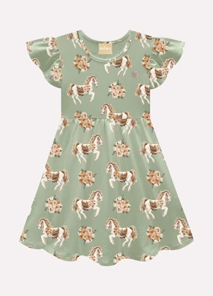 Milon - Vestido Infantil Menina Cavalinhos Verde - MILON