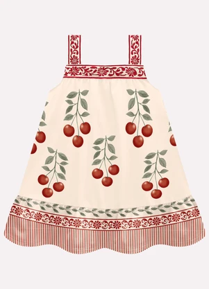 Milon - Vestido Infantil Menina Cerejas Bege - MILON