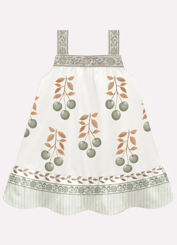 Milon - Vestido Infantil Menina Cerejas Branco