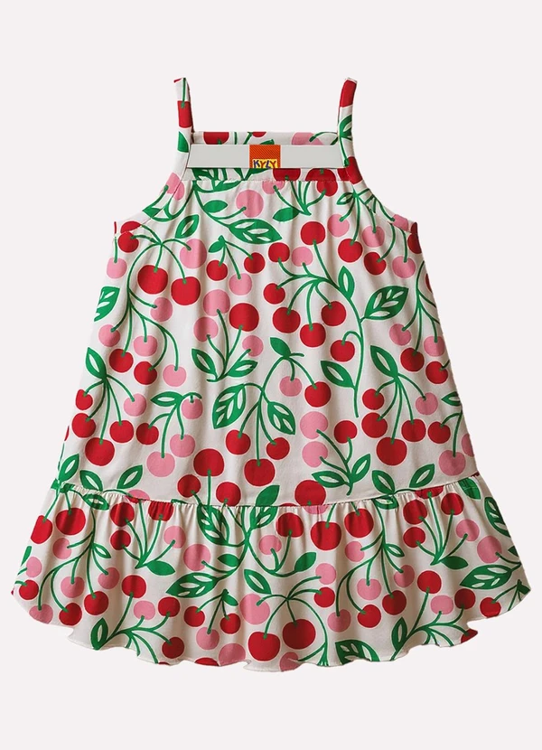 Kyly - Vestido Infantil Menina Cerejas Branco