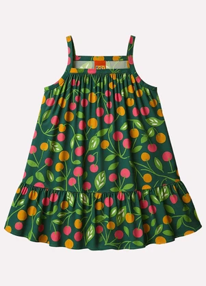 Kyly - Vestido Infantil Menina Cerejas Verde - KYLY