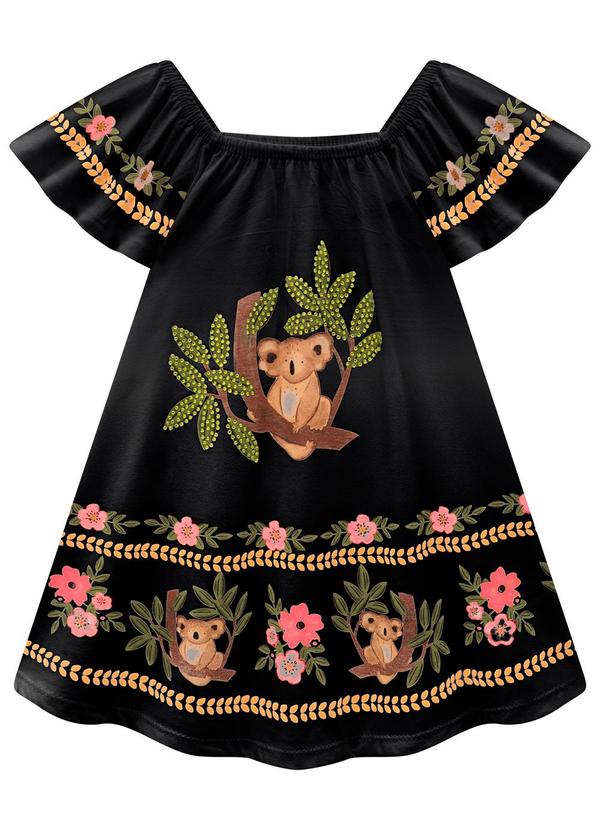 Nanai - Vestido Infantil Menina Coala Preto