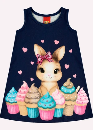 Kyly - Vestido Infantil Menina Coelhinho Azul - KYLY