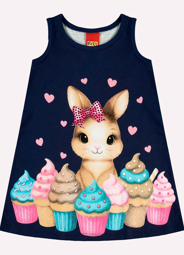 Kyly - Vestido Infantil Menina Coelhinho Azul