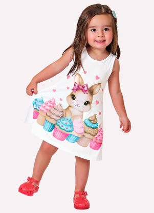 Kyly - Vestido Infantil Menina Coelhinho Branco - KYLY
