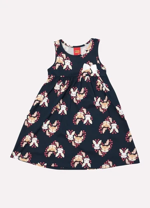Kyly - Vestido Infantil Menina Coelho Azul Marinho - KYLY
