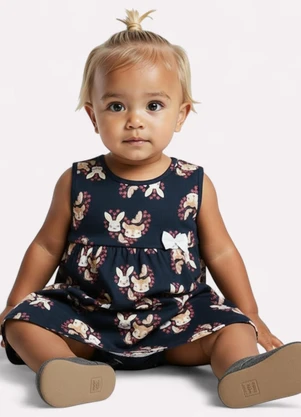 Kyly - Vestido Infantil Menina Coelho Azul Marinho - KYLY
