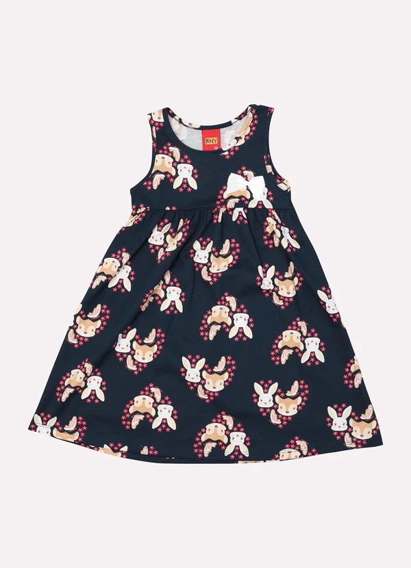 Kyly - Vestido Infantil Menina Coelho Azul Marinho 2