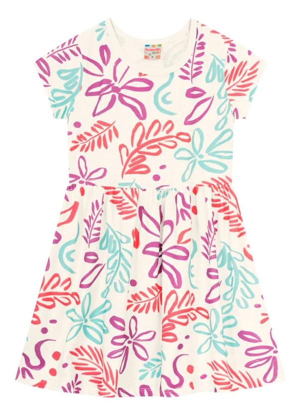 Brandili - Vestido Infantil Menina Colorido Floral Bege