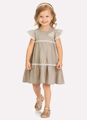 Milon - Vestido Infantil Menina com Aviamento Bege - MILON