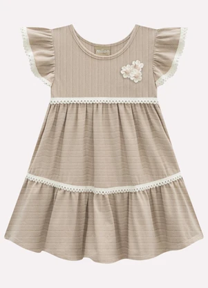 Milon - Vestido Infantil Menina com Aviamento Bege - MILON