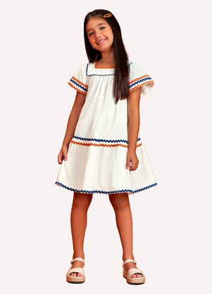 Nanai - Vestido Infantil Menina com Aviamentos Off White - NANAI