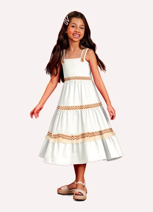 Nanai - Vestido Infantil Menina com Aviamentos Off White - NANAI