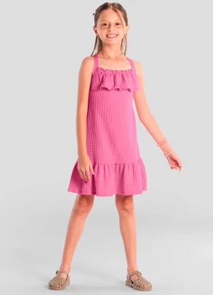 Brandili - Vestido Infantil Menina com Babado Rosa - BRANDILI