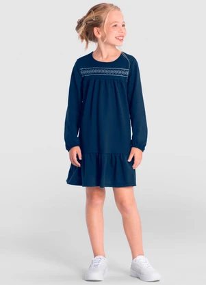 Brandili - Vestido Infantil Menina com Babados Azul - BRANDILI