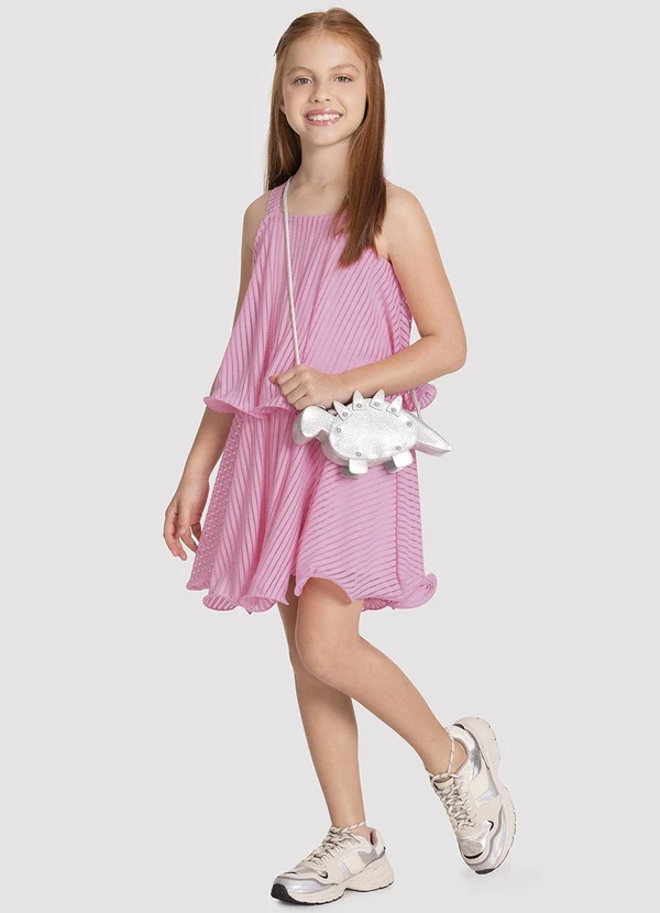 Alakazoo - Vestido Infantil Menina com Babados Rosa