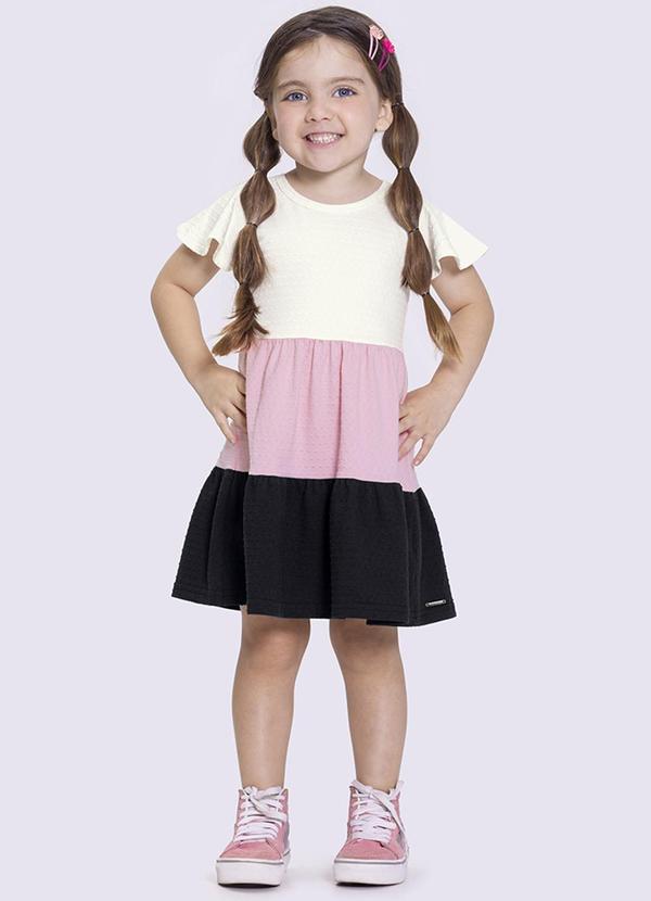 Alakazoo - Vestido Infantil Menina com Babados Rosa