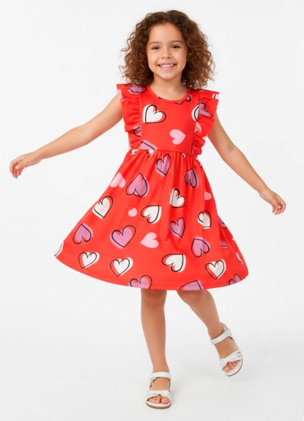 Rosa Azul - Vestido Infantil Menina com Babados Vermelho