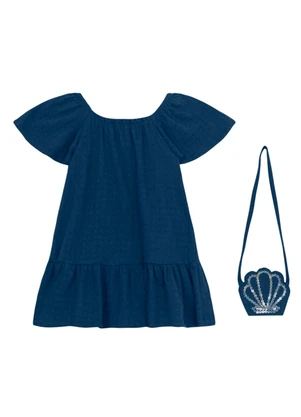 Brandili - Vestido Infantil Menina com Bolsa Azul - BRANDILI