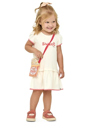 Elian - Vestido Infantil Menina com Bolsa Pipoca Bege - ELIAN