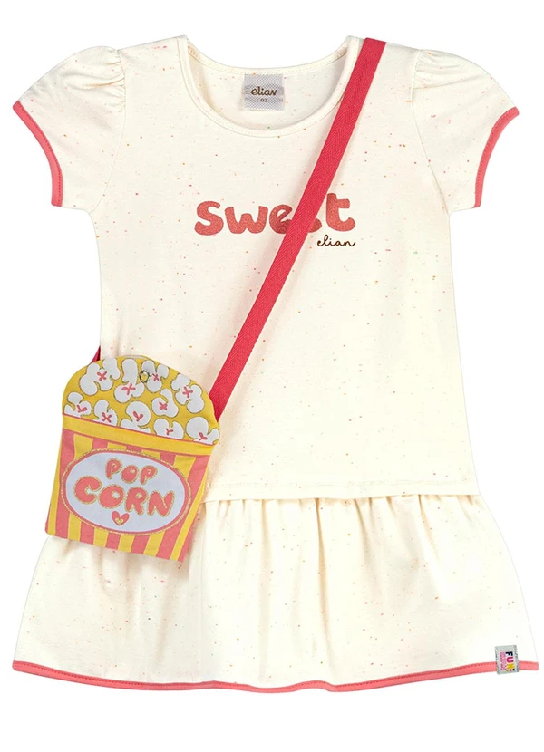 Elian - Vestido Infantil Menina com Bolsa Pipoca Bege 2