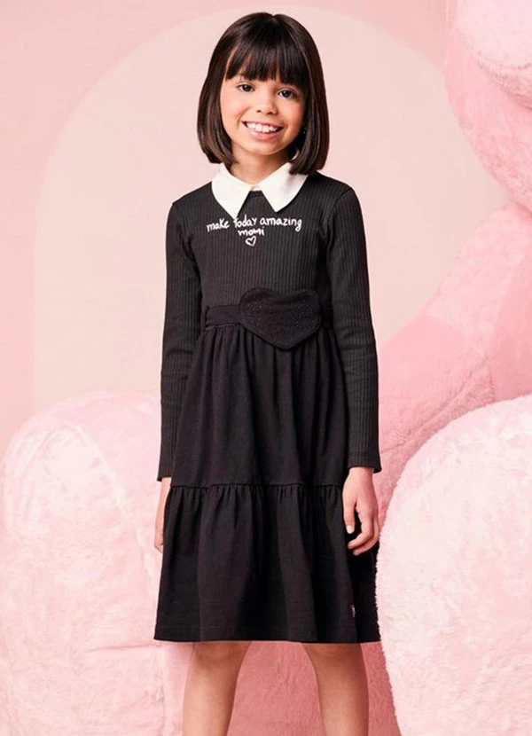 Momi - Vestido Infantil Menina com Bolsinha de Coração