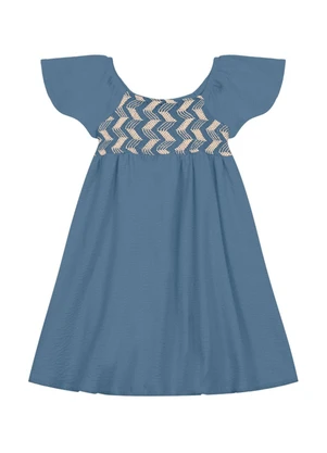 Brandili Mundi - Vestido Infantil Menina com Bordado Azul - BRANDILI MUNDI