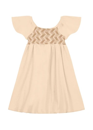 Brandili Mundi - Vestido Infantil Menina com Bordado Bege - BRANDILI MUNDI
