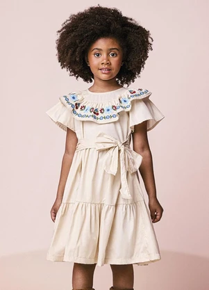 Momi - Vestido Infantil Menina com Bordado de Flores - MOMI