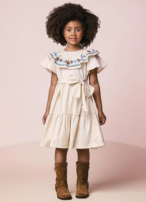 Momi - Vestido Infantil Menina com Bordado de Flores - MOMI