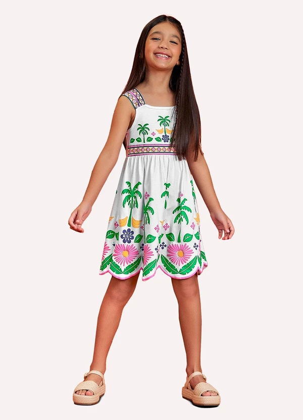 Nanai - Vestido Infantil Menina com Corte a Laser Branco