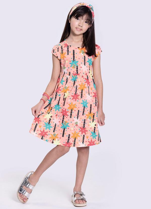 Alakazoo - Vestido Infantil Menina com Estampa Floral Rosa