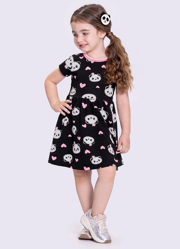 Alakazoo - Vestido Infantil Menina com Estampa Panda Preto