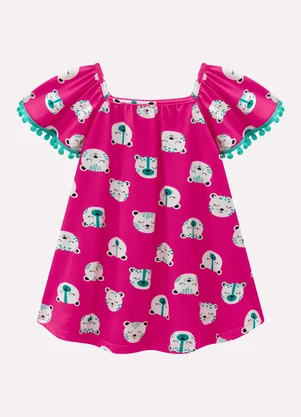 Kyly - Vestido Infantil Menina com Fita de Pompom Rosa - KYLY