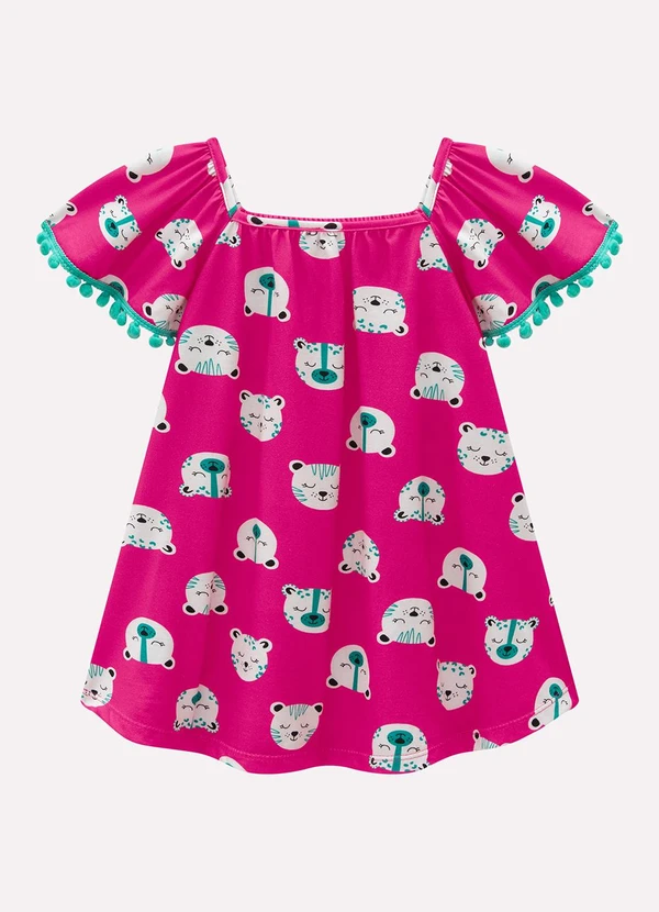 Kyly - Vestido Infantil Menina com Fita de Pompom Rosa