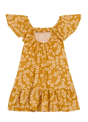 Brandili - Vestido Infantil Menina com Flores Amarelo - BRANDILI