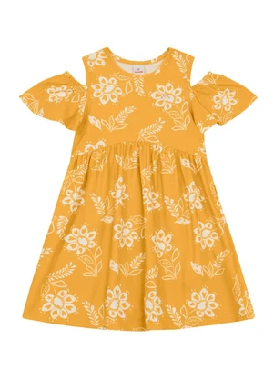Brandili - Vestido Infantil Menina com Flores Amarelo - BRANDILI