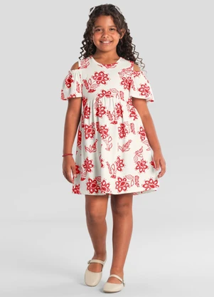 Brandili - Vestido Infantil Menina com Flores Vermelho - BRANDILI
