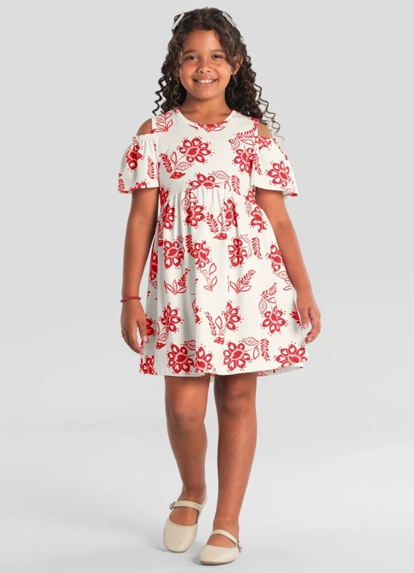 Brandili - Vestido Infantil Menina com Flores Vermelho
