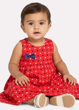 Kyly - Vestido Infantil Menina com Franzidos Vermelho - KYLY