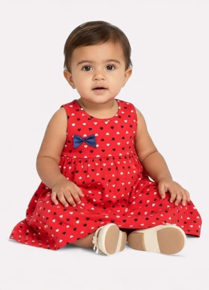 Kyly - Vestido Infantil Menina com Franzidos Vermelho - KYLY