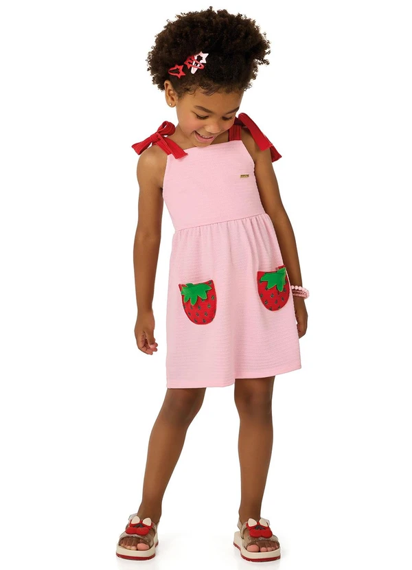 Marlan - Vestido Infantil Menina com Laço nas Alças Rosa