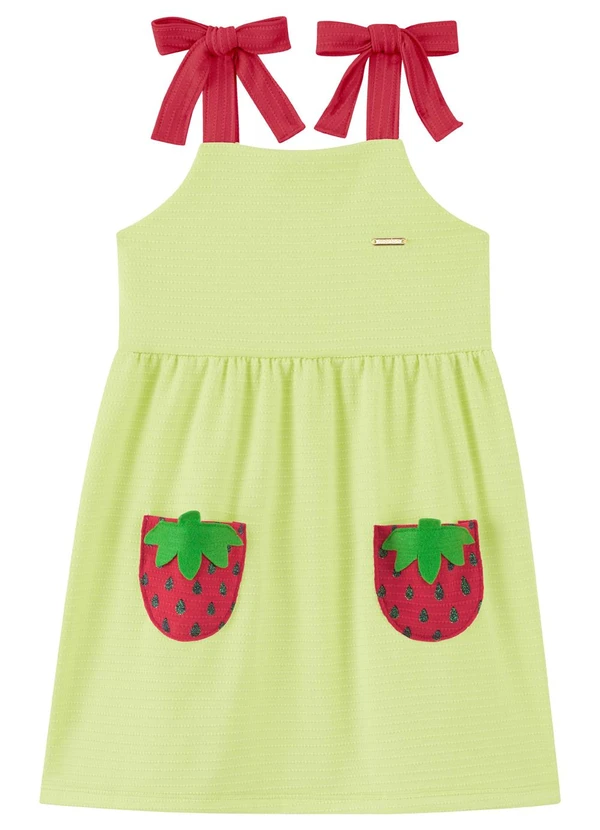 Marlan - Vestido Infantil Menina com Laço nas Alças Verde