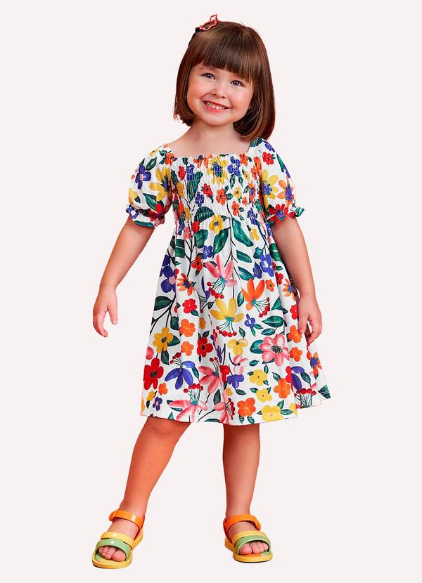 Nanai - Vestido Infantil Menina com Lastex Branco
