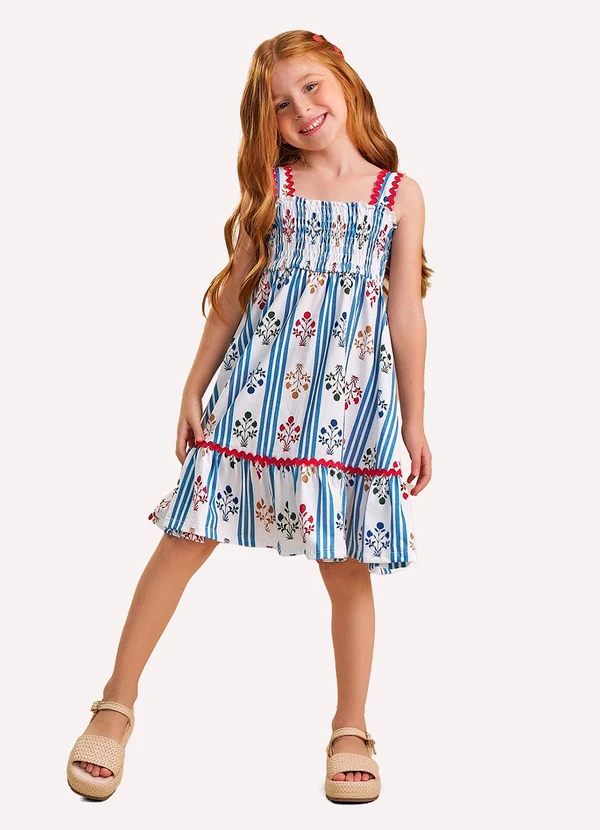 Nanai - Vestido Infantil Menina com Lastex Branco