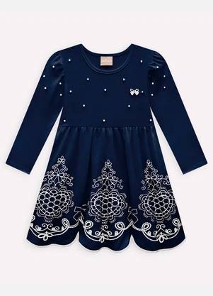 Milon - Vestido Infantil Menina com Pérolas Azul - MILON