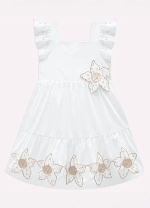 Milon - Vestido Infantil Menina com Pérolas Branco - MILON