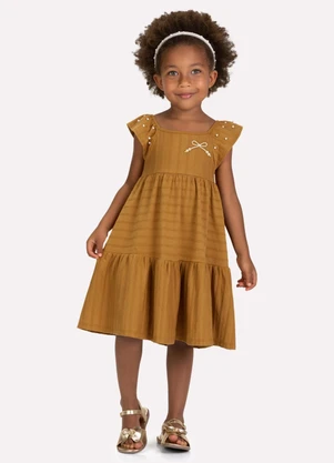 Milon - Vestido Infantil Menina com Pérolas Marrom - MILON