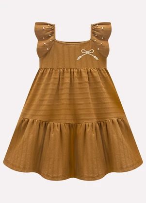 Milon - Vestido Infantil Menina com Pérolas Marrom - MILON